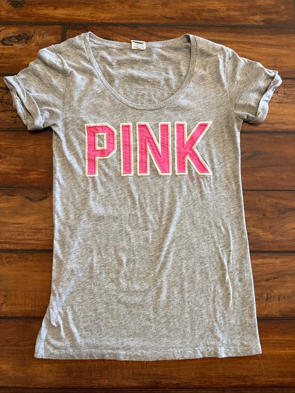 PINK Victoria's Secret Gray Scoop Neck Tee with Pink Logo